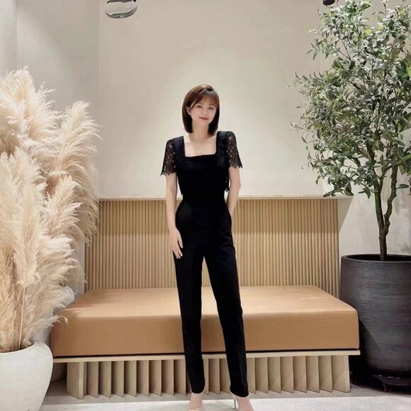 Lace Layered Jumpsuit - Black - Picture 2 of 6